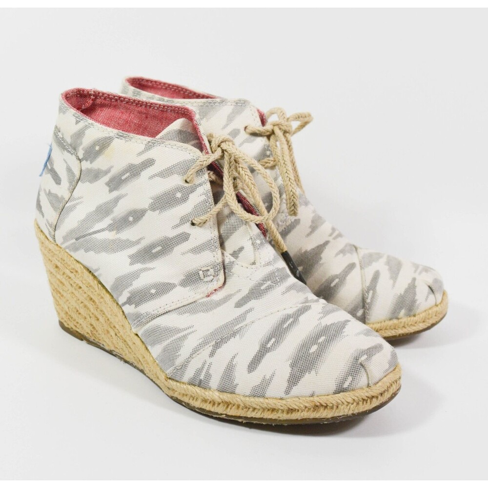 Toms Canvas Ikat Espadrille Desert Wedge Lace Up Bootie Shootie Sz 6